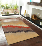 Modern abstract rug with warm orange, beige, and brown tones